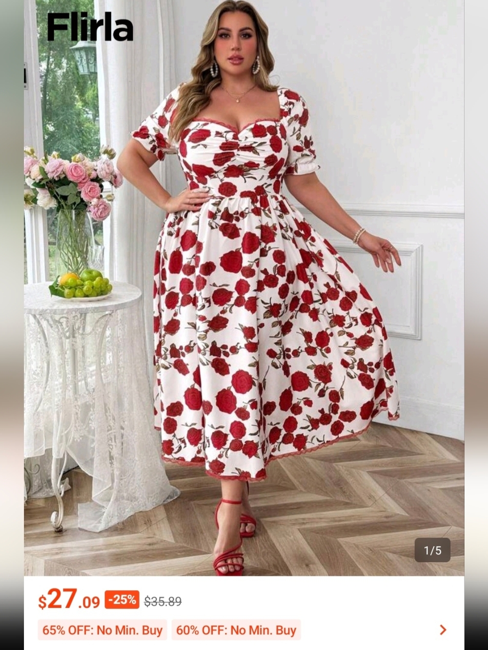 White Floral Puff Sleeve Floral Midi Maxi Dress